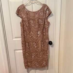 Alex Evenings Tan Floral Lace Midi Dress